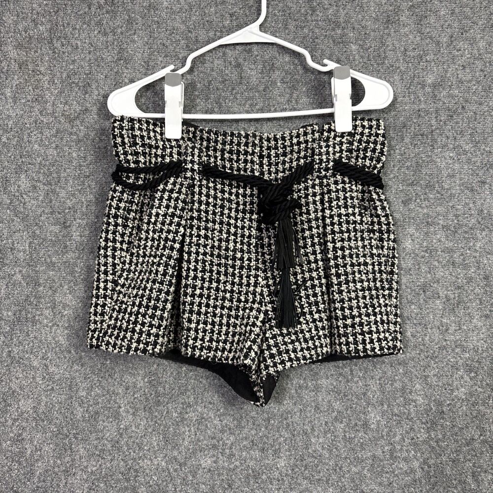 L'agence Paper bag Houndstooth Shorts Womens Size 4 Black Wool Blend